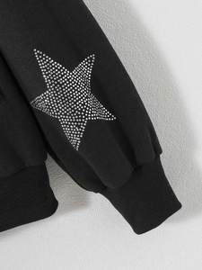 Noir strass étoile à capuche femmes fermeture éclair coton polaire Streetwear veste étincelle cristal orné sweat décontracté hiver - Product Image 4