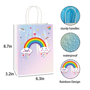 Sacs cadeaux classiques en forme de nuage arc-en-ciel avec poignées en corde de coton, en papier d'art laminé brillant, sacs à cordon pour fêtes et cadeaux d'anniversaire pour enfants - Product Image 3