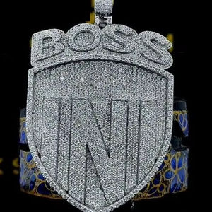 Pendentif Hip Hop personnalisé, lettre personnalisée, pendentif Moissanite à coupe ronde brillante glacé, pendentif Hip Hop en argent sterling 925 pour hommes - Product Image 1