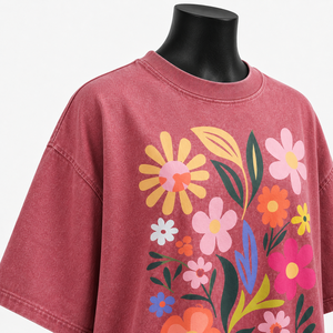 Camiseta de Algodón Extra Grande para Mujer, Cuello Redondo, Manga Corta, Estampado Floral, Corte Holgado, Estilo Primavera-Verano - Product Image 6
