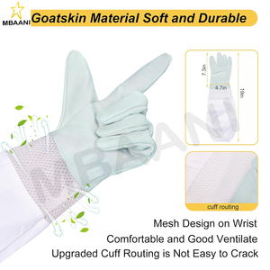 Gants d'apiculture avec paume en cuir de chèvre et manche en maille à 3 couches pour unisexe. - Product Image 5