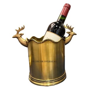 Finest Quality Clear <b>Glass</b> Made Round Shape <b>Wine</b> And Ice Bucket With Gold Plated Metal Base Barware Accessories From India - Product Image 4