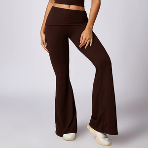 OEM Fitness lavado sin costuras Yoga Leggings pantalones de pierna ancha mujeres de cintura alta cadera entrenamiento pantalones acampanados - Product Image 4