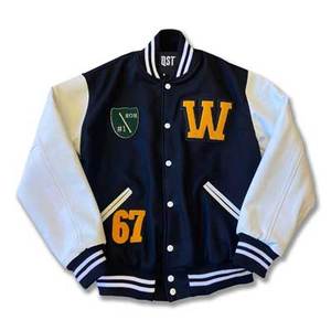 Veste bomber décontractée ajustée respirante personnalisée noire 100% laine Streetwear bicolore pour homme Veste d'hiver - Product Image 1