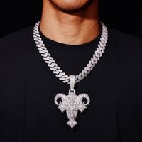 5A CZ Ziegenkopf-Kreuzanhänger-Halskette für Herren, vollständig mit Pavé besetzt, Hip-Hop-Schmuck, sofort lieferbar für Online-Modehändler
