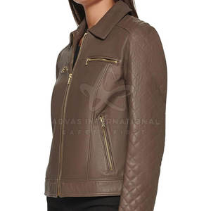 แจ็กเก็ตหนังวัวเนื้อนิ่มสำหรับผู้หญิงเสื้อแจ็คเก็ตหนังหนาคอปกตั้งระบายอากาศได้ดี - Product Image 4