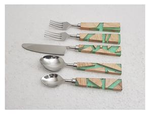 Ensemble de couverts écologiques avec manche en résine, acier inoxydable, 5 pièces, cuillère, couteau à fromage, fourchette, ustensiles de cuisine, utilisation des couverts - Product Image 3