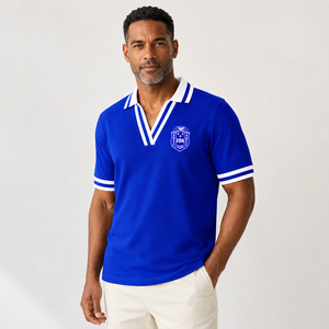 Polo pour homme Zeta Phi Beta, rayures bleues et blanches, col en V, tricot piqué, blason brodé, vêtements grecs personnalisés, vente en gros - Product Image 4