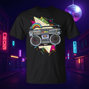 T-shirt unisexe pour adulte, manches courtes, col rond, impression numérique, Throwback Color Explosion Boom Box Retro 80s - Product Image 3