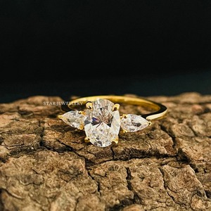 Bague de fiançailles en or massif 14K 1.25 ct ovale avec diamant Moissanite solitaire, bague en diamant solitaire Moissanite de taille ovale - Product Image 5