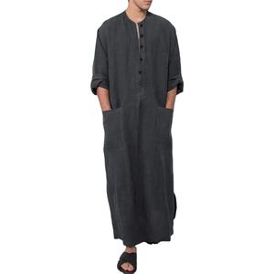 Jubba Tradicional Musulmana de Estilo Árabe para Hombre, Thobes Casuales de Alta Calidad para Adultos, Tejido Transpirable y Sostenible con Cuentas, para Verano, Otoño y Primavera - Product Image 1
