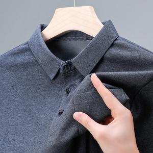 Polo de manga larga informal de negocios de Color sólido para hombre, camiseta elástica de corte ajustado diario para ir al trabajo, Jersey, camiseta de golf de estilo informal, para uso diario, para uso diario - Product Image 2