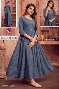 Maruti Fashion's Traditional Anarkali Style Kurti Indian & Pakistani Clothing con Rayon & Shiffli Work Top para ropa funcional - Product Image 4