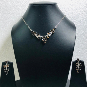 Conjunto de collar y aretes de Plata de Ley 925, diseño único con piedras preciosas de cuarzo ahumado natural para boda o regalo - Product Image 2