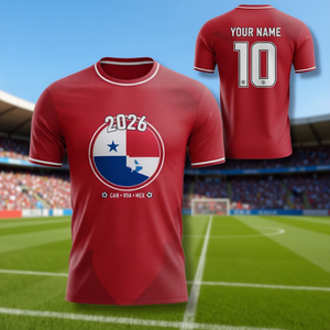 Maglia da Tifoso Unisex per i Mondiali di Calcio 2026 in Panama, Design con Bandiera Rossa, Bianca e Blu, T-Shirt da Calcio per il Giorno della Partita - Product Image 3