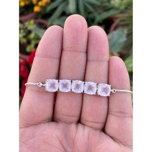 925 Silver Rose Quartz Crystal <b>Bracelet</b> Elegant Bangle with Luxurious <b>Gemstone</b> - Product Image 2