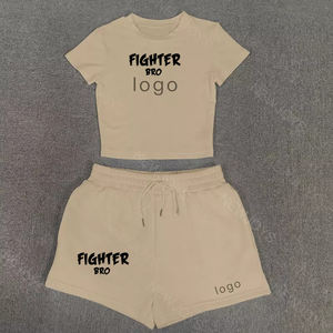 Ensemble de jogging deux pièces avec logo personnalisé pour femmes, haut court et sweat à capuche avec short pour une utilisation active - Product Image 2