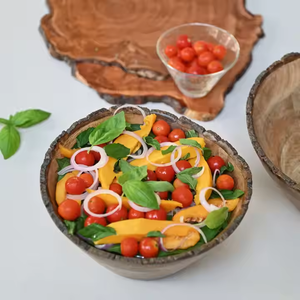 Bol de service en bois de manguier avec bordure en écorce japonaise Bol de service décoratif pour fruits Bol de service en gros par croissant artisanal - Product Image 3