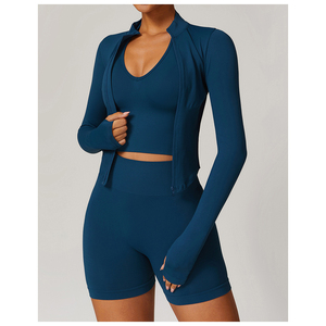 Wholesale Activewear Tennis Gym Fitness Set Sports Wear <b>Yoga</b> Bra Leggings <b>Jacket</b> Quick Dry Solid Eco-Friendly Breathable Full - Product Image 5