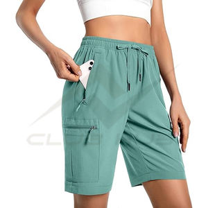 Pantalones cortos de Yoga atléticos para exteriores para mujer, de cintura alta, transpirables, ligeros, de secado rápido, deportivos, informales, con bolsillos y cremallera - Product Image 1