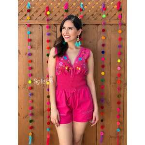 Mono Blanco Bordado para Mujer, Mono Mexicano con Cordones de Encaje Floral, Mono de Algodón, Ropa Casual de Verano Estilo Bohemio - Product Image 4