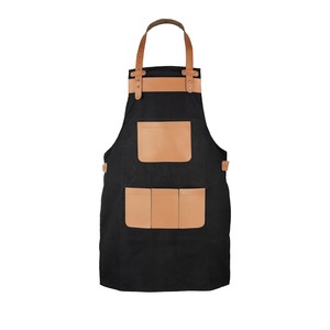 Babero de cuero auténtico y lona negra, delantal de carnicero y cocinero sin mangas, estilo AAA-0079 para cocinar barbacoa, favorito de los chefs - Product Image 1