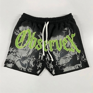 Shorts d'été personnalisés en molleton 100 % coton pour homme, style hip-hop, ourlet brut, délavé à l'acide, séchage rapide, écologiques - Product Image 5