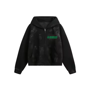 Sweat à capuche zippé coupe classique 100% coton molletonné/éponge française imprimé en relief séchage rapide respirant unisexe hiver épais - Product Image 2