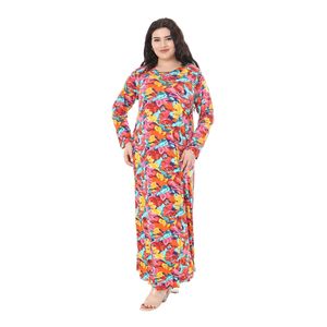 Abito Hijab a maniche lunghe con motivo rosa gialla taglie forti da donna