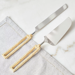 Metal Gold & Silver <b>Cake</b> <b>Server</b> & Knife Set in Best Quality From Indian Manufacturer For Wedding Restaurant Hotel Usage - Product Image 2