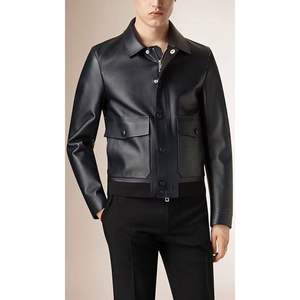 Veste en cuir d'agneau respirante, à séchage rapide, épaisse, pour l'hiver. C'est une veste de motard en cuir bleu et noir pour homme. - Product Image 5