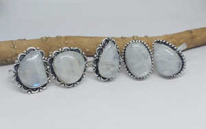 Top Trending High Grade Natural Moonstone Blue Flash Gemstone Ring Jewelry German Silver Men Women Rings in Bulk Wholesale - Product Image 2
