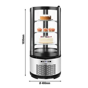 Réfrigérateur vitrine de comptoir à 4 faces en verre - 100L - 480mm - Double vitrage - Rond - avec 3 étagères en verre - Product Image 2