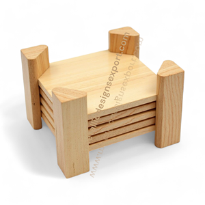 Everyday Elegance Juego de posavasos de madera de pino con borde redondeado Soporte liso compacto Posavasos de nogal de diseño natural-Esteras y almohadillas - Product Image 3