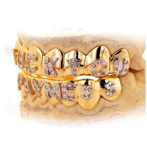 Grillz personnalisé couleur blanche et poussière de diamant, coupes de diamant, diamant glacé or Grillz personnalisé lettre Hip Hop bijoux - Product Image 3