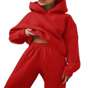 Ensemble 2 pièces à épaules tombantes style urbain, en molleton 100% coton, comprenant un sweat-shirt et un pantalon de jogging, avec sweat-shirts à capuche unis, coupe classique, pour l'hiver - Product Image 5