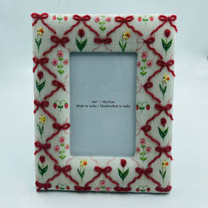 Bow Design Beaded Embroidery Handmade Wood Fabric Luxury Modern Photo <b>Frame</b> Spring Collection Customized Lightweight Durable - Product Image 1