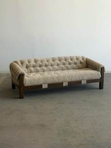 Modern Tufted Chesterfield <b>Sofa</b> Solid <b>Wood</b> <b>Frame</b> Fabric Upholstery Three Seat Rolled Arms Midcentury Design Living RoomFurniture - Product Image 1