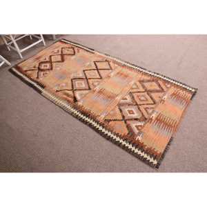 Tapis écologique turc 3,6x7,7 pieds, tapis en laine Kilim vintage patchwork avec envers en latex, orange - Product Image 3
