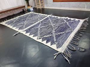 Kilim Rug Wool Handmade Moroccan 6x10 Flatweave Steel Blue Geometric Dhurrie Berber Area Plain Rug Outdoor Spaces Hotels - Product Image 2