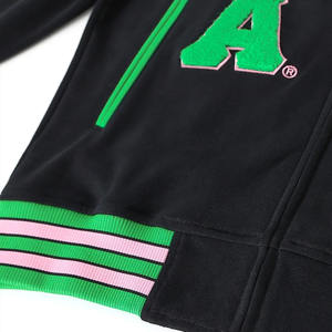 Veste en molleton noire de style universitaire, vêtements de sport grecs, vêtements de sororité et de fraternité, vente en gros de vestes en chenille pour l'université - Product Image 2