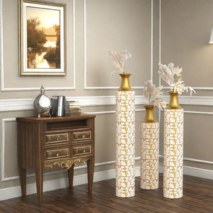 Jarrón de suelo de Metal alto, elegante patrón de ramita dorada, acabado blanco antiguo, elegante decoración costera para el hogar para bodas, Material de hierro - Product Image 2
