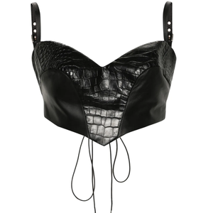 Haut court en cuir de Crocodile noir pour dames gothique Reptile imprimé élégant sangle réglable en cuir de Crocodile exotique haut court - Product Image 1