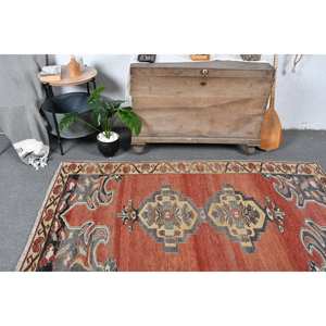 Tapis Vintage Turc Grand Rectangle 3.9 X 6.7ft Classique Rouge Beige Abstrait Patchwork Laine Latex pour Adolescents Couloir Utilisation - Product Image 2