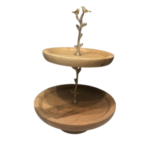 High Quality ROSHAN HANDICRAFTS Handmade 2-Tiered Wooden Cake Serving Stand Metal Silverware Exclusive Home Table <b>Accessories</b> - Product Image 4