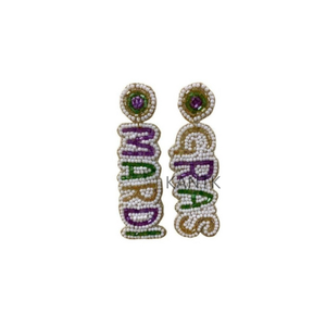 Pendientes de Fiesta con Cuentas de Mardi Gras, Pendientes Largos Coloridos Hechos a Mano para Mujer - Product Image 1