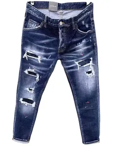 Новый стиль, оптовая продажа, 100% хлопковые брюки, Узкие рваные мужские джинсовые брюки, мужские джинсы