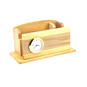 Premium Quality Wooden <b>Desk</b> Organizer with Built-In Metal Clock Rustic Office Decor Available for Wholesale Supply - Product Image 1