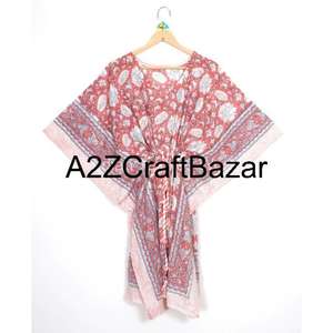 Vestido Corto Tipo Kaftan de Algodón Puro, Ligero y Ecológico para Mujer, Estilo Bohemio, Estampado Floral, Ropa de Playa, Informal, Cómodo para el Verano - Product Image 6