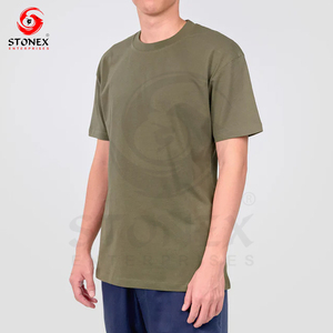 T-shirt de fitness pour homme, col rond, respirant, anti-transpiration, décontracté, couleur unie, 100% coton, coupe ample, 300g - Product Image 2